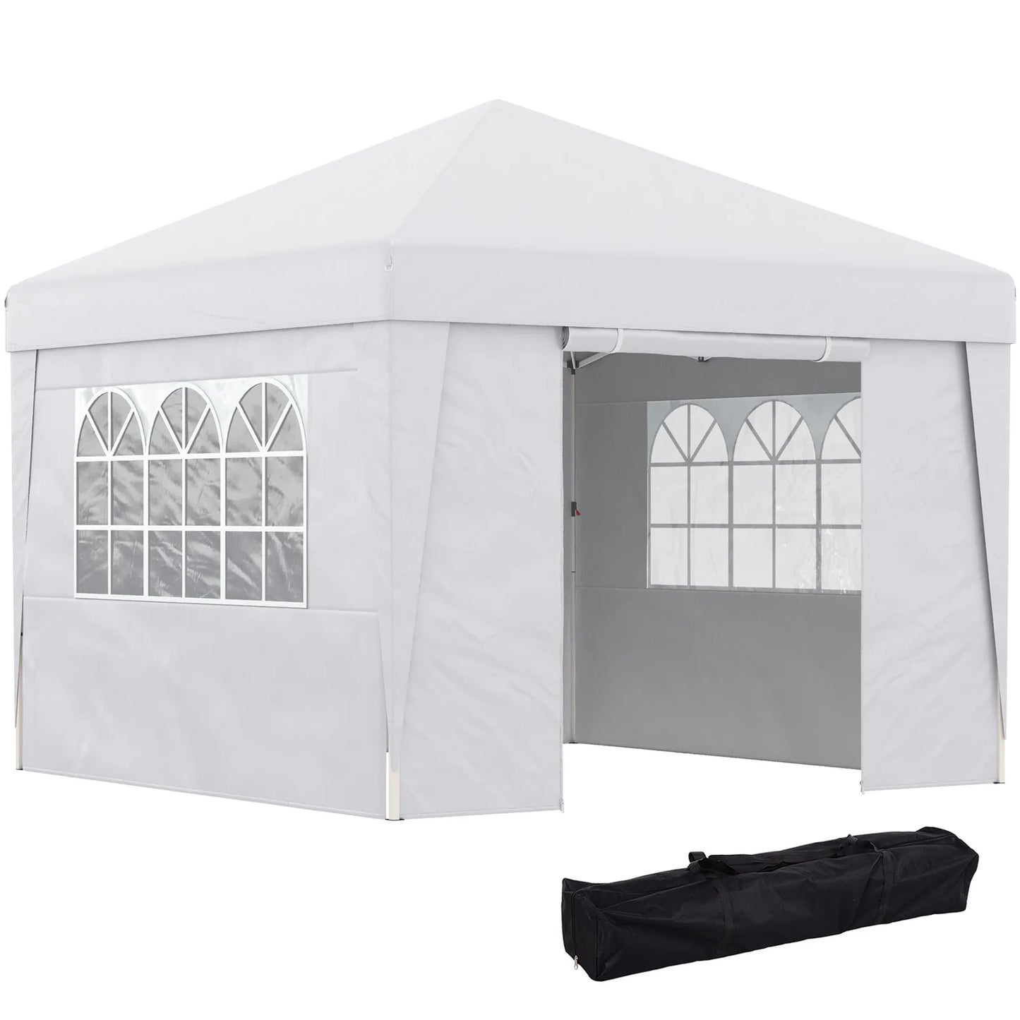 3x3 m Folding Gazebo with Adjustable Height & Windows – White