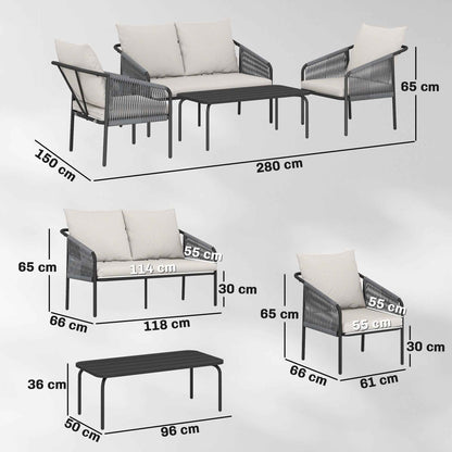 Outsunny 4-Piece Rattan Garden Set with Sofa, Armchairs, and Table, Khaki