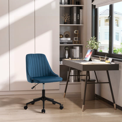Blue Velvet Office Chair with Adjustable Height, Ergonomic 360° Swivel Chair with Wheels, 50x58x77-87cm