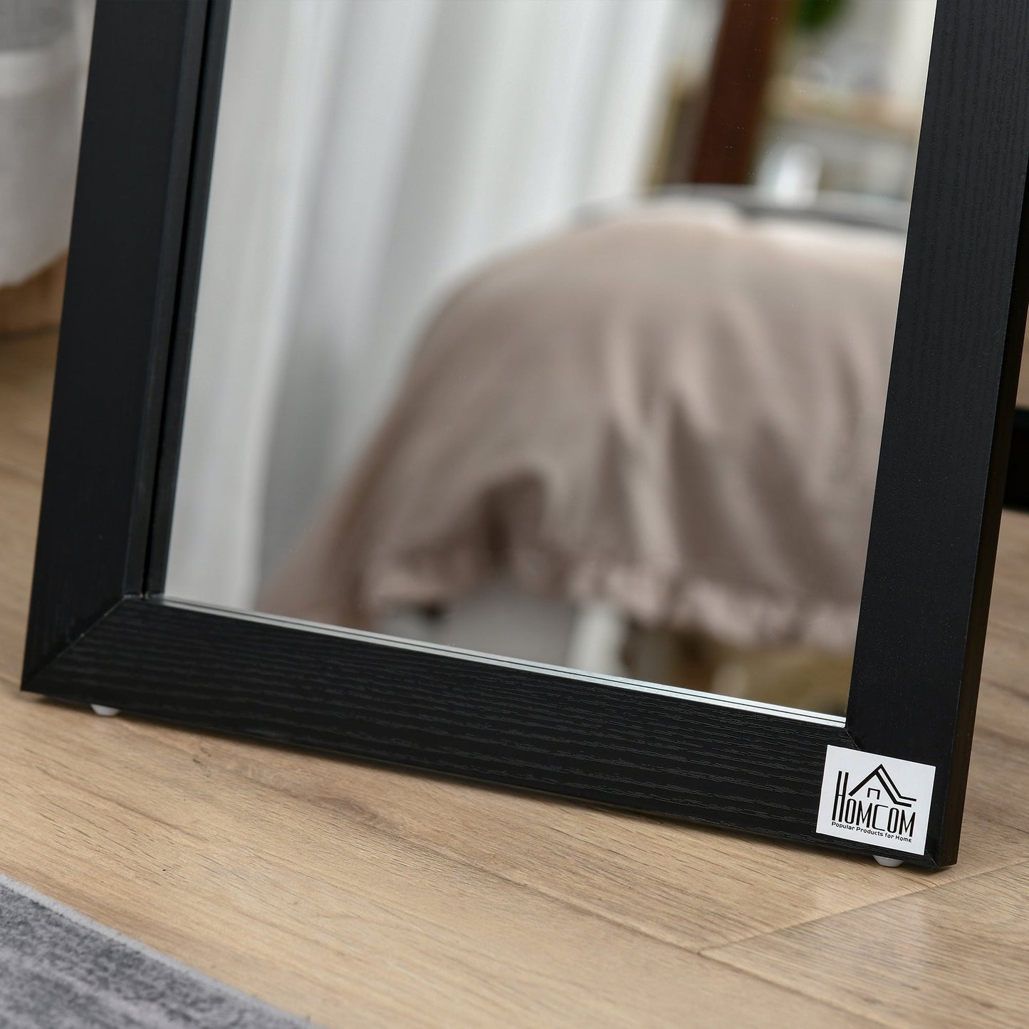 Floor and Wall Mirror with Folding Stand and MDF Frame, 37x48x152cm, Black