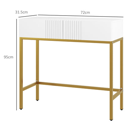Modern Entryway Console Table with 2 Drawers and Golden Legs, 80x31.5x75cm, White