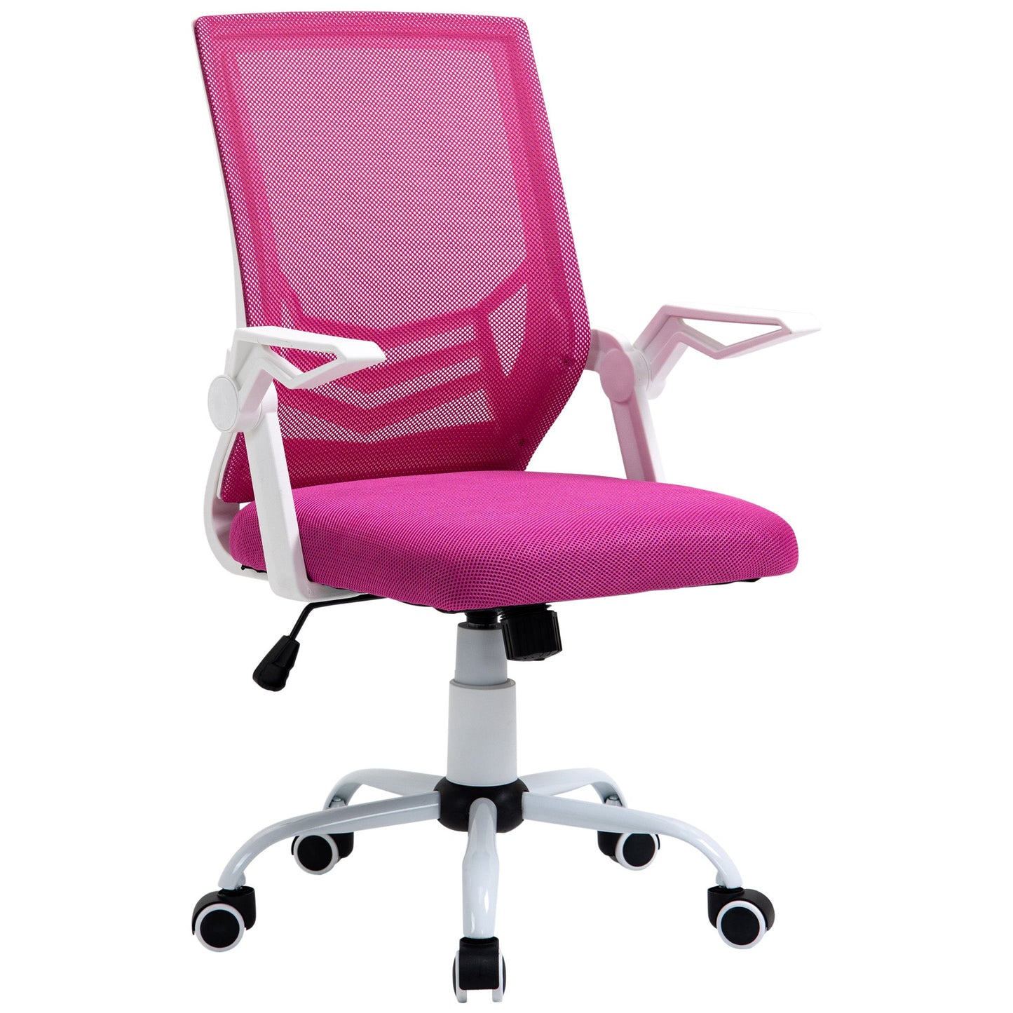 Ergonomic Office Chair with Lumbar Support, Folding Armrests, Breathable Mesh Swivel Desk Chair with Reclining Backrest and Adjustable Height, 120kg Capacity, Pink