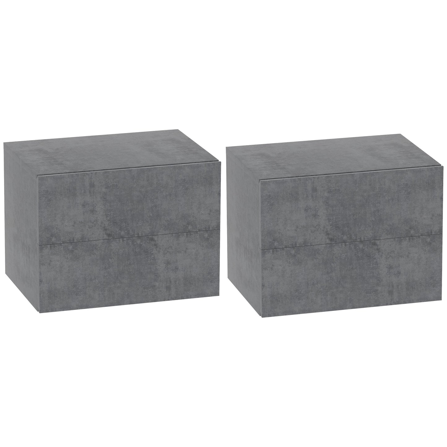 Set of 2 Floating Bedside Tables with 2 Drawers Modern and Space-Saving, 40x29x30 cm, Cement Grey