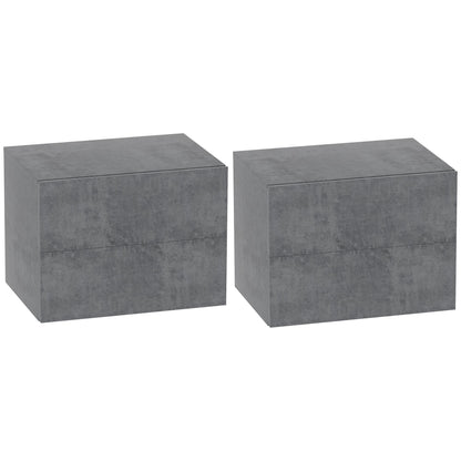 Set of 2 Floating Bedside Tables with 2 Drawers Modern and Space-Saving, 40x29x30 cm, Cement Grey