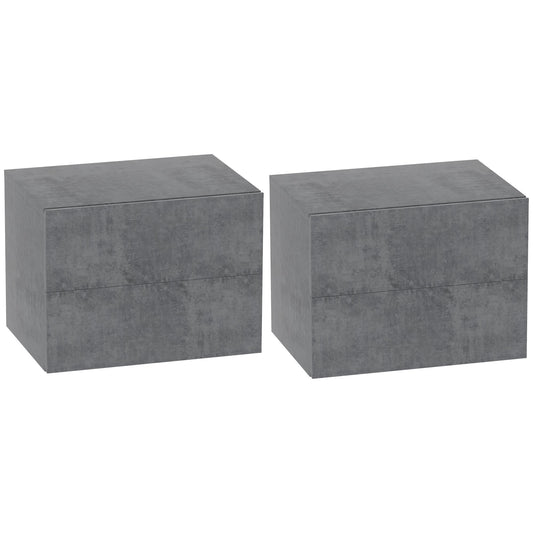 Set of 2 Floating Bedside Tables with 2 Drawers Modern and Space-Saving, 40x29x30 cm, Cement Grey