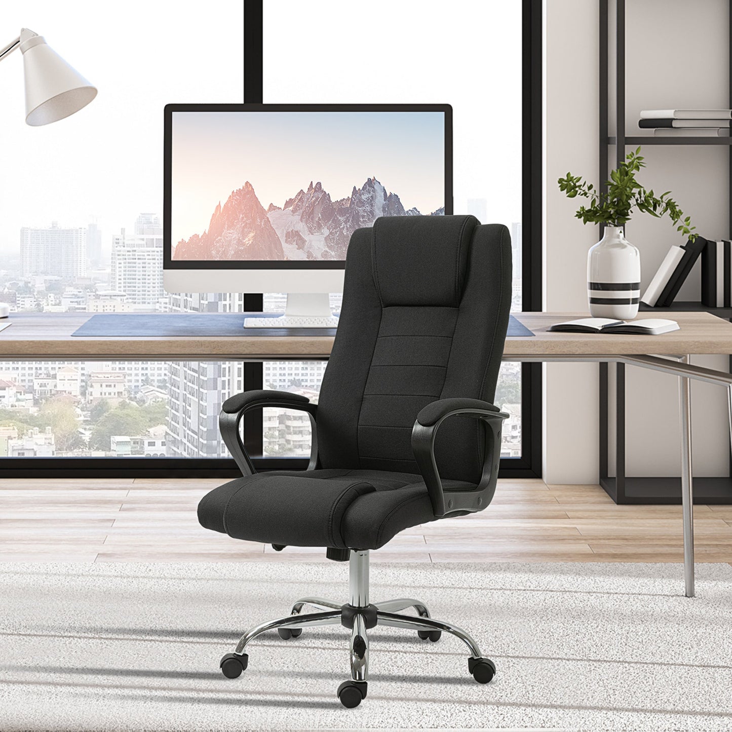 Ergonomic Office Chair, Rocking and Padded with Adjustable Height, 62x76x110-119 cm, Black