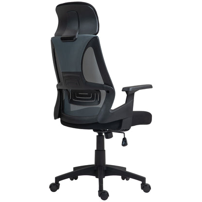 Office Chair with Lumbar Support and Headrest, Swivel Seat with Adjustable Height, Black