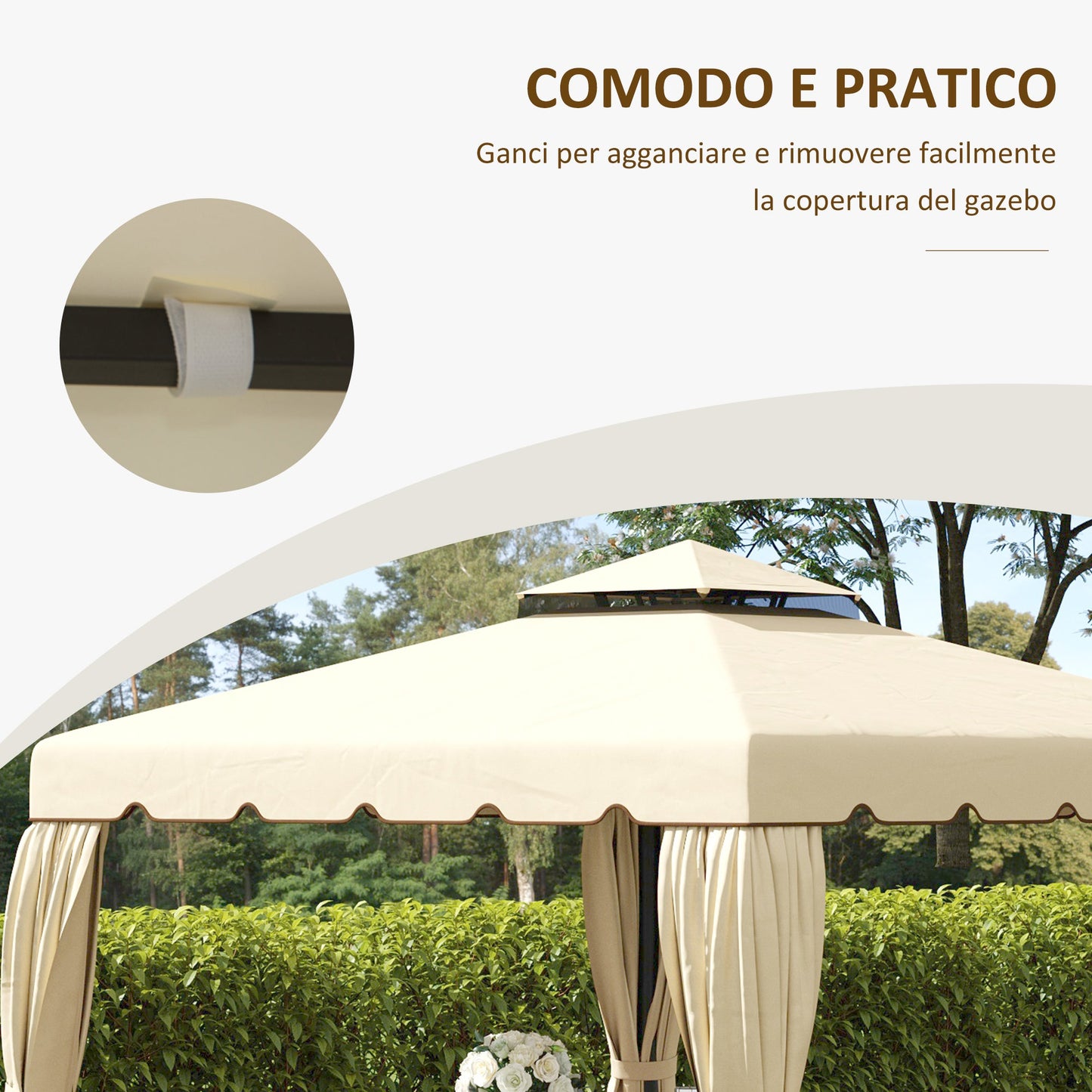 Replacement Canopy for Garden Gazebo 3x3m with 2-Tier Roof in Beige Polyester