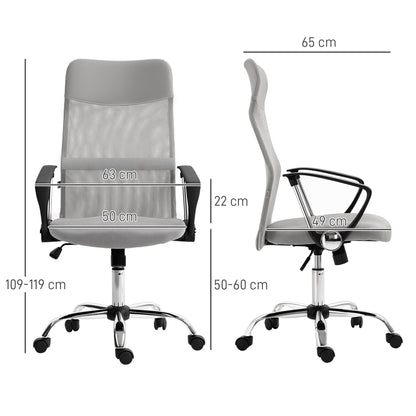 Ergonomic Swivel Office Chair, Height-Adjustable and Mesh Backrest, 63x65x109-119 cm, Light Grey