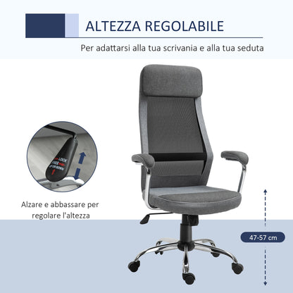 Ergonomic Swivel Office Chair, Adjustable Height and Rocking, Mesh Fabric Armchair 65x67x119-129cm Grey