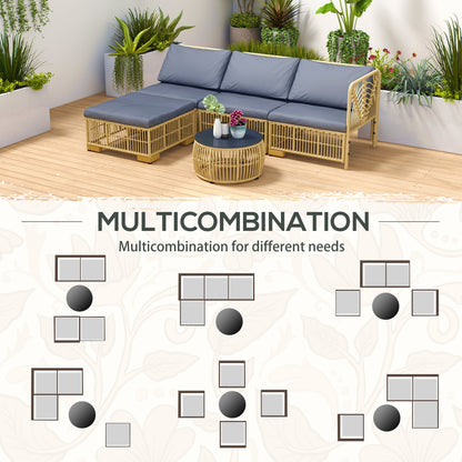 Garden Rattan Lounge Set with Modular Sofa, Cushions and Coffee Table, Grey