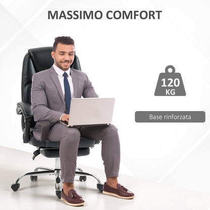 Reclining Office Chair with Pull-Out Footrest, PU Leather, 120 kg Capacity, Black