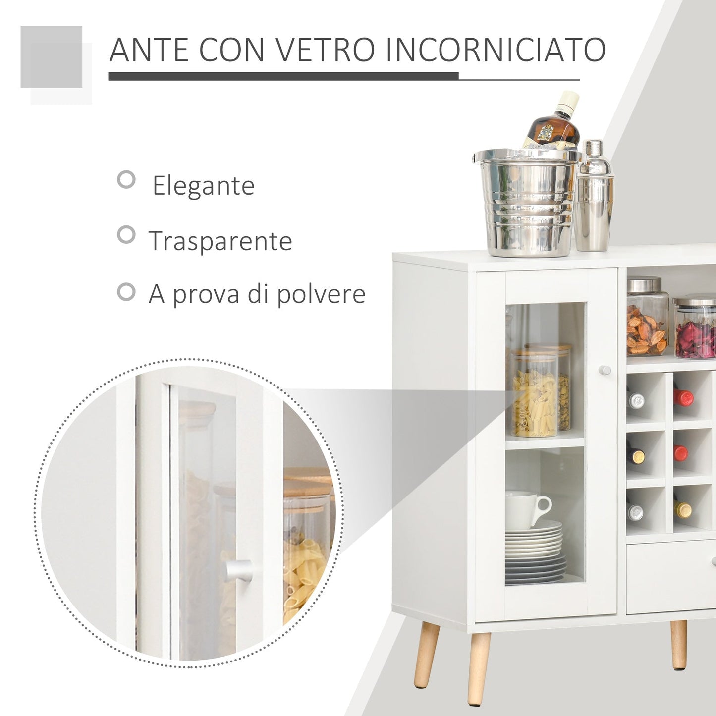 Creenza with cellars Wine 12 bottles, drawer and wooden cabinets 100x33x80 white white