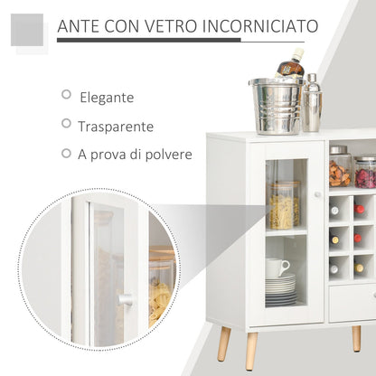Creenza with cellars Wine 12 bottles, drawer and wooden cabinets 100x33x80 white white