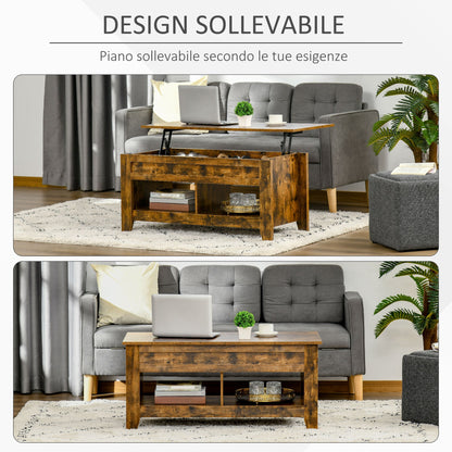 Industrial Style Coffee Table with Storage Compartment and Lifting Top in Wood, 105x50x49cm, Rustic Brown