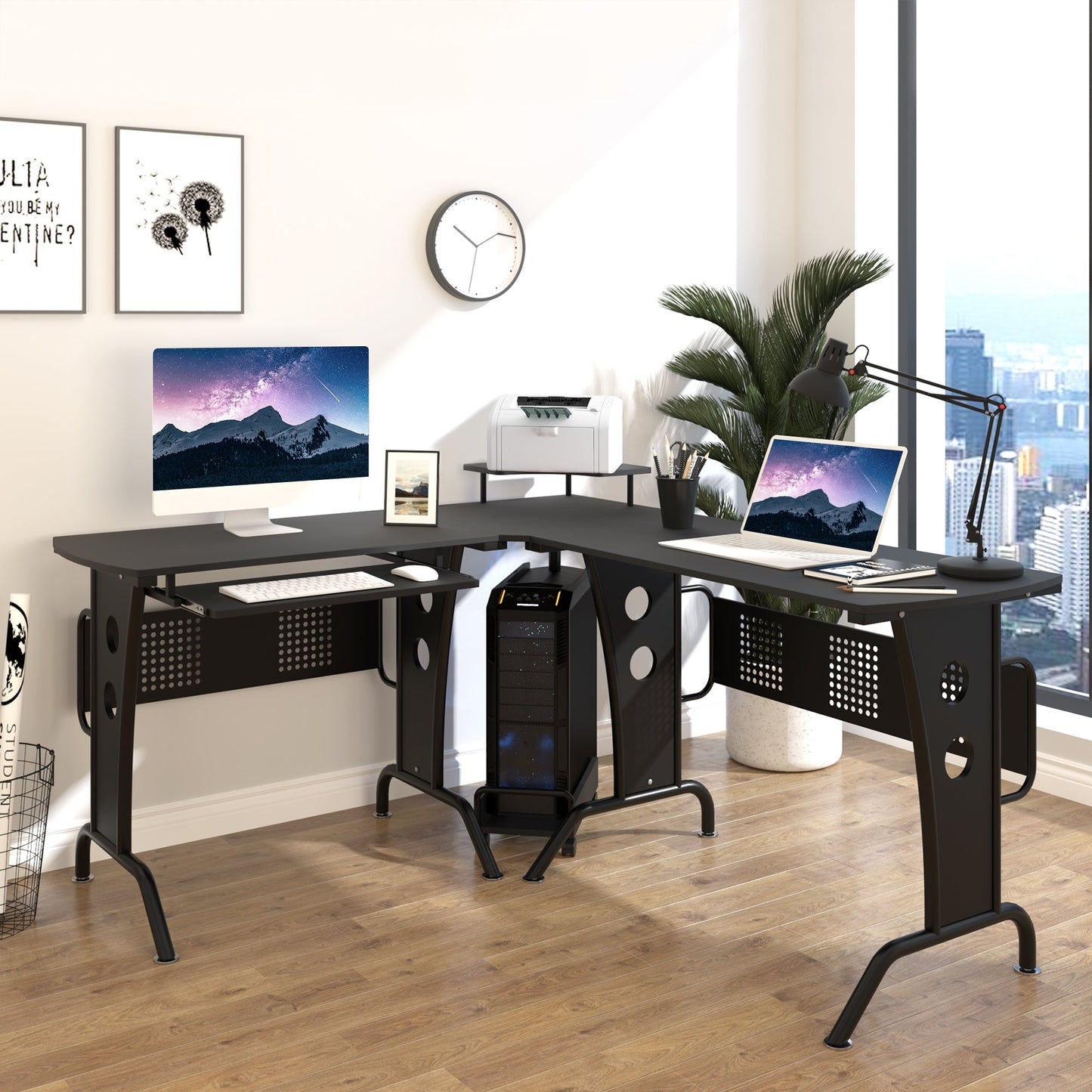 Desk Angular Gaming and Salvaspazio with black removable keyboard shelf