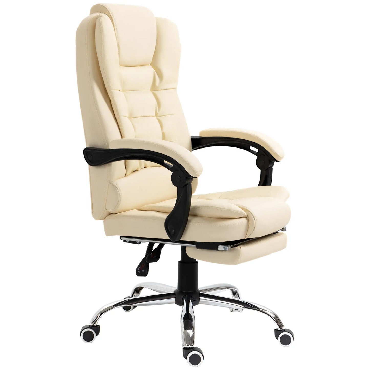 White Faux Leather Presidential Chair with 145° Reclining Backrest and Footrest, 64.5x69x109-117 cm