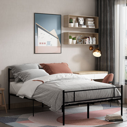 Queen Size Steel Bed Frame 140x200cm with Slats, Headboard and Footboard