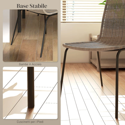 Set of 2 Boho Style Garden and Indoor Chairs with Low Backrest and PE Rattan Upholstery, Yellow