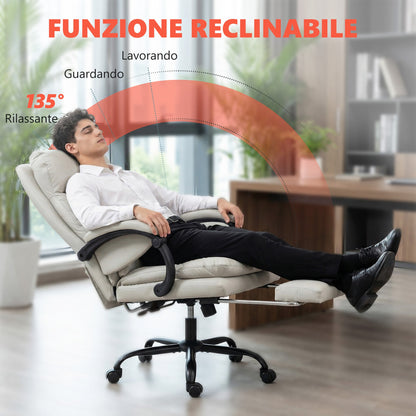 Heated Massage Office Chair, 135° Reclining with PU Leather Footrest, Light Grey