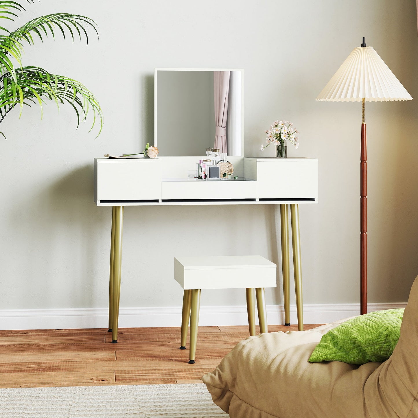 3 Drawer Dressing Table Set with Mirror and Stool, White