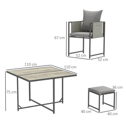 Garden Furniture Set with Dining Table, 4 Outdoor Chairs and 4 Footstools, Grey