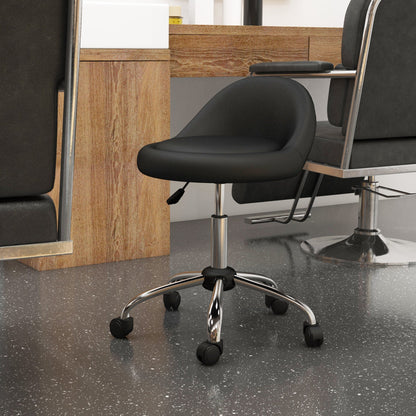 Stool with Wheels, Swivel Seat, Adjustable Height and PU Faux Leather Upholstery, Black