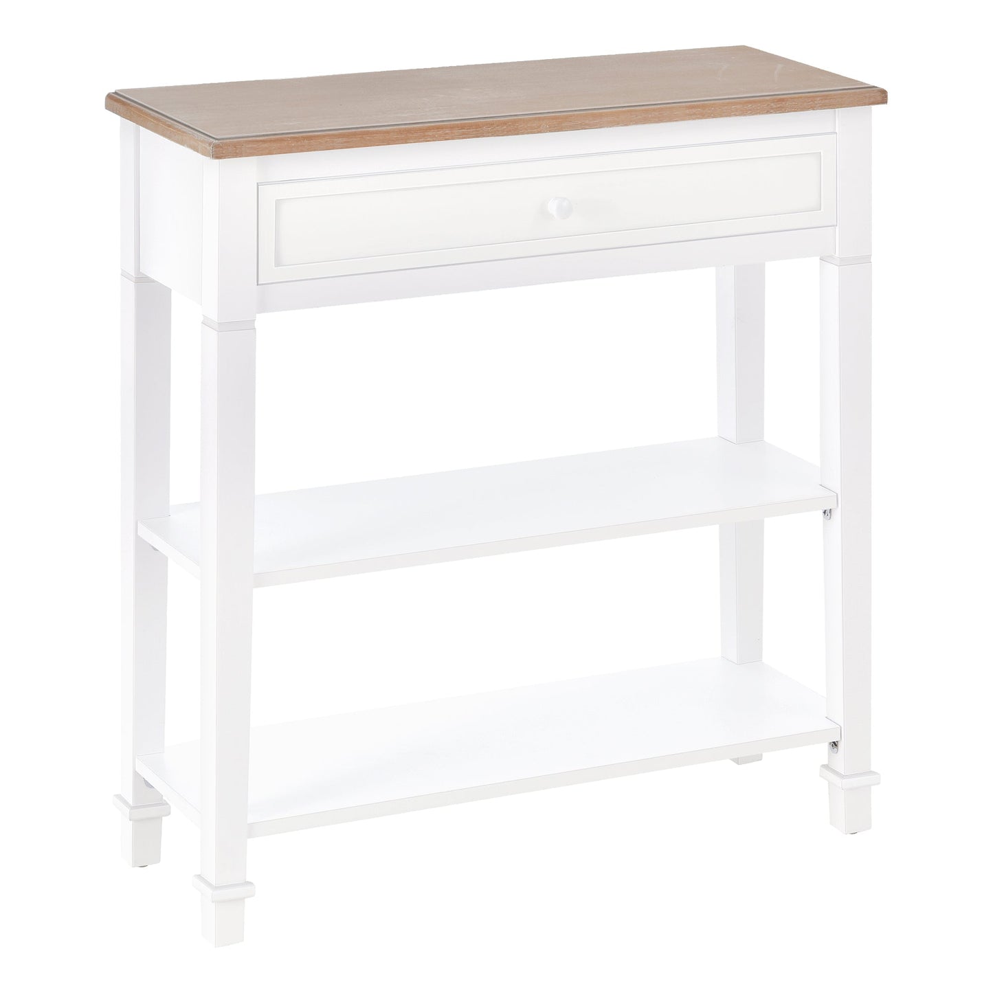 White and Wood Console Table with Drawer and 2 Shelves, Space-Saving MDF Coffee Table, 75.6 x 27.5 x 80.5cm