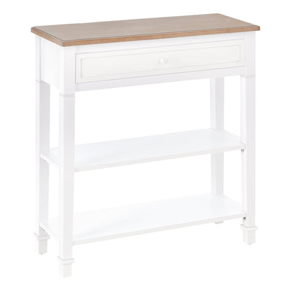 White and Wood Console Table with Drawer and 2 Shelves, Space-Saving MDF Coffee Table, 75.6 x 27.5 x 80.5cm