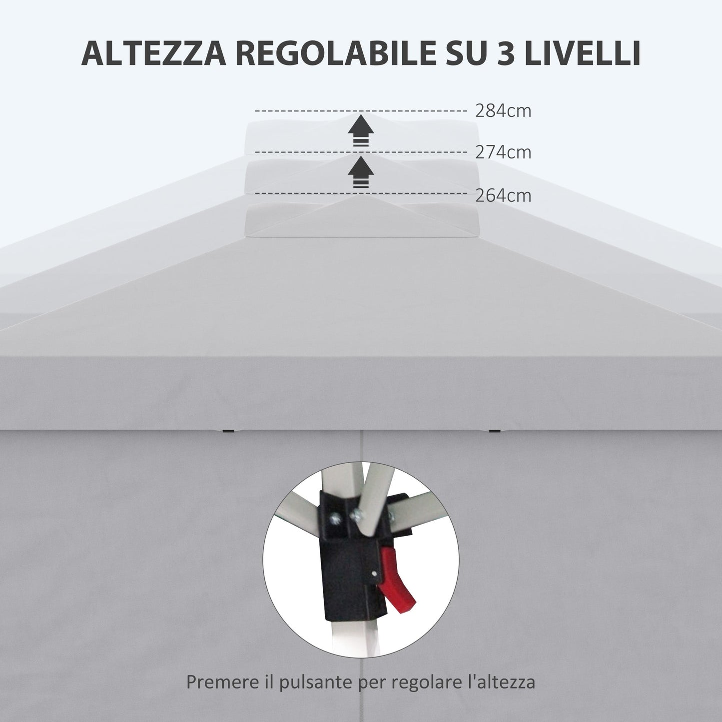 3x3m Folding Gazebo with 3-Level Adjustable Height, Windows and Carry Bag, Light Grey