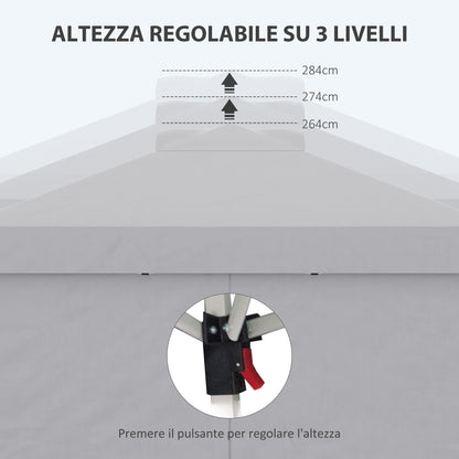 3x3m Folding Gazebo with 3-Level Adjustable Height, Windows and Carry Bag, Light Grey