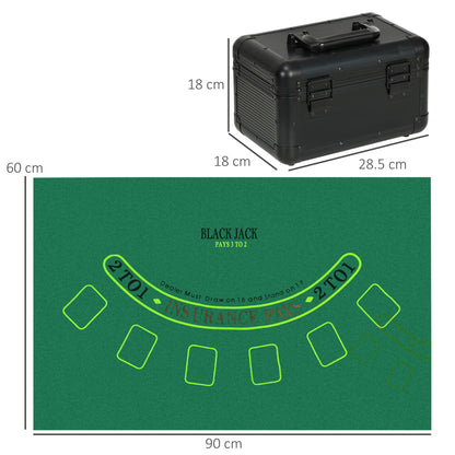 Poker Set with 600 Chips for 12 Players with Case, 2 Decks of Cards and Mat, Black