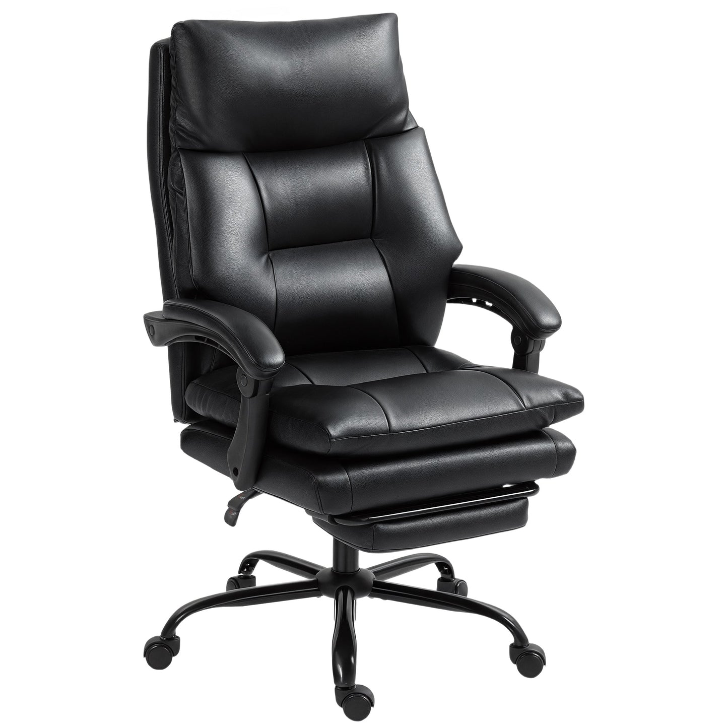 Height-Adjustable Desk Chair with 135° Reclining Angle, Black PU Leather, 65x76x113-121 cm