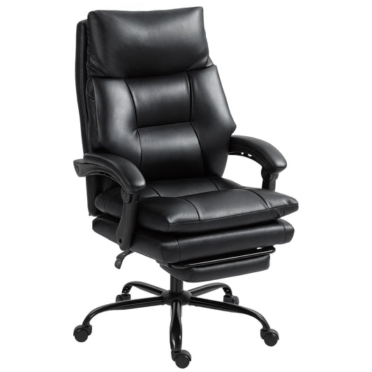 Height-Adjustable Desk Chair with 135° Reclining Angle, Black PU Leather, 65x76x113-121 cm