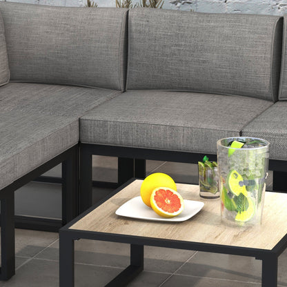 Lounge Set with Sofa and Coffee Table in Aluminum with Padded Cushions, Grey