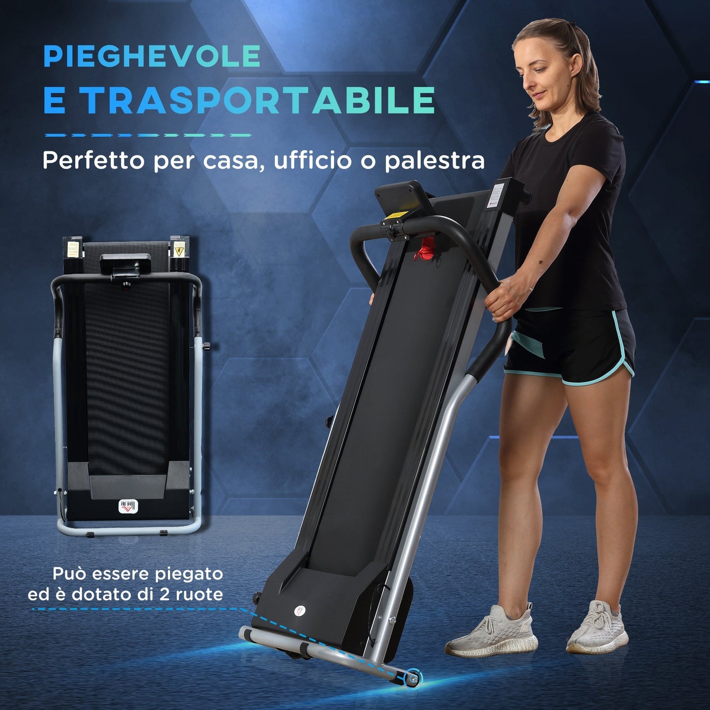Electric Folding Treadmill with LCD Screen and 2 Wheels for Home or Office Training, 500W Motor, 10km/h Speed