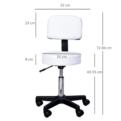 White Swivel Stool with Backrest and Adjustable Height