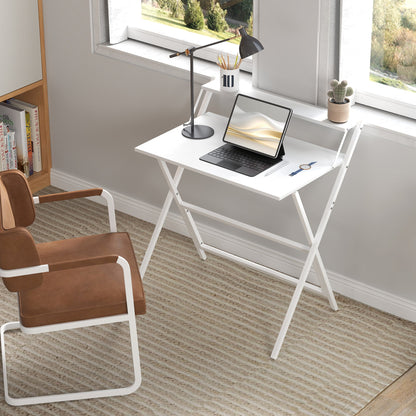 Folding Desk with Monitor Shelf, 81.5x62x86.5 cm, White