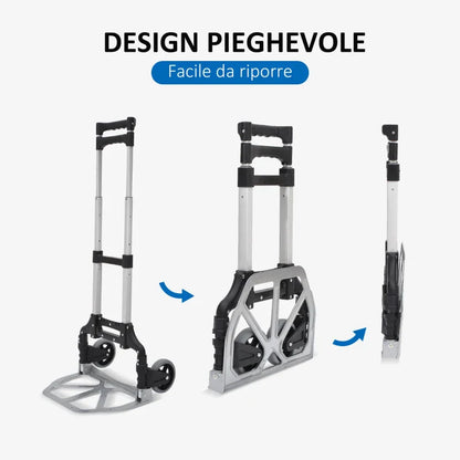 Folding Luggage Cart Max 70kg with Telescopic Handles and Adjustable Height, 41x38.5x100 cm, Silver