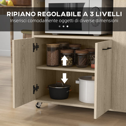 Kitchen Trolley with Open Shelf, 2-Door Cabinet and Side Shelf, 75x40x80.5 cm