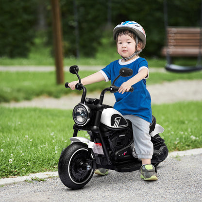 Electric Motorcycle for Children 18-36 Months with Training Wheels and Headlight, 76x42x57 cm, White and Black