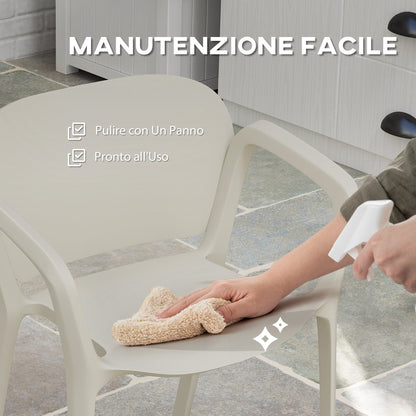 Set of 4 Stackable Garden Chairs in PP with Modern Design with Armrests 60x56x75 cm, White