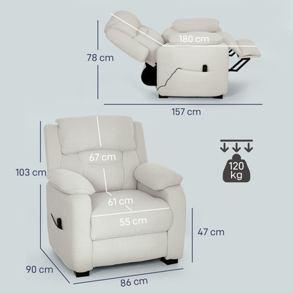 150° Reclining Velvet Armchair with Footrest, Remote Control and Side Pocket, 96x90x103 cm, Beige