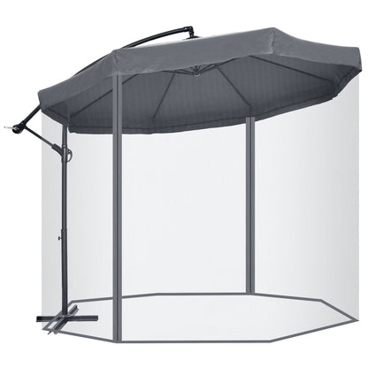 Garden Umbrella 3x3 m with Mosquito Net, Crank Opening and Cross Base, Dark Grey