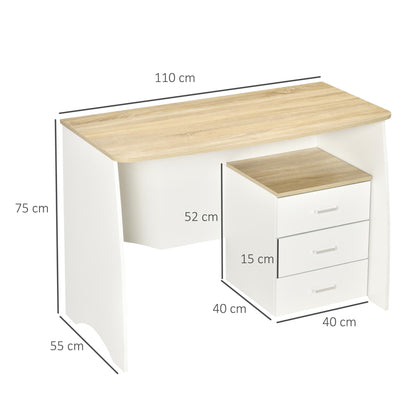 desk with modern wooden chest of drawers, pc desk for room and office, 110x55x75cm