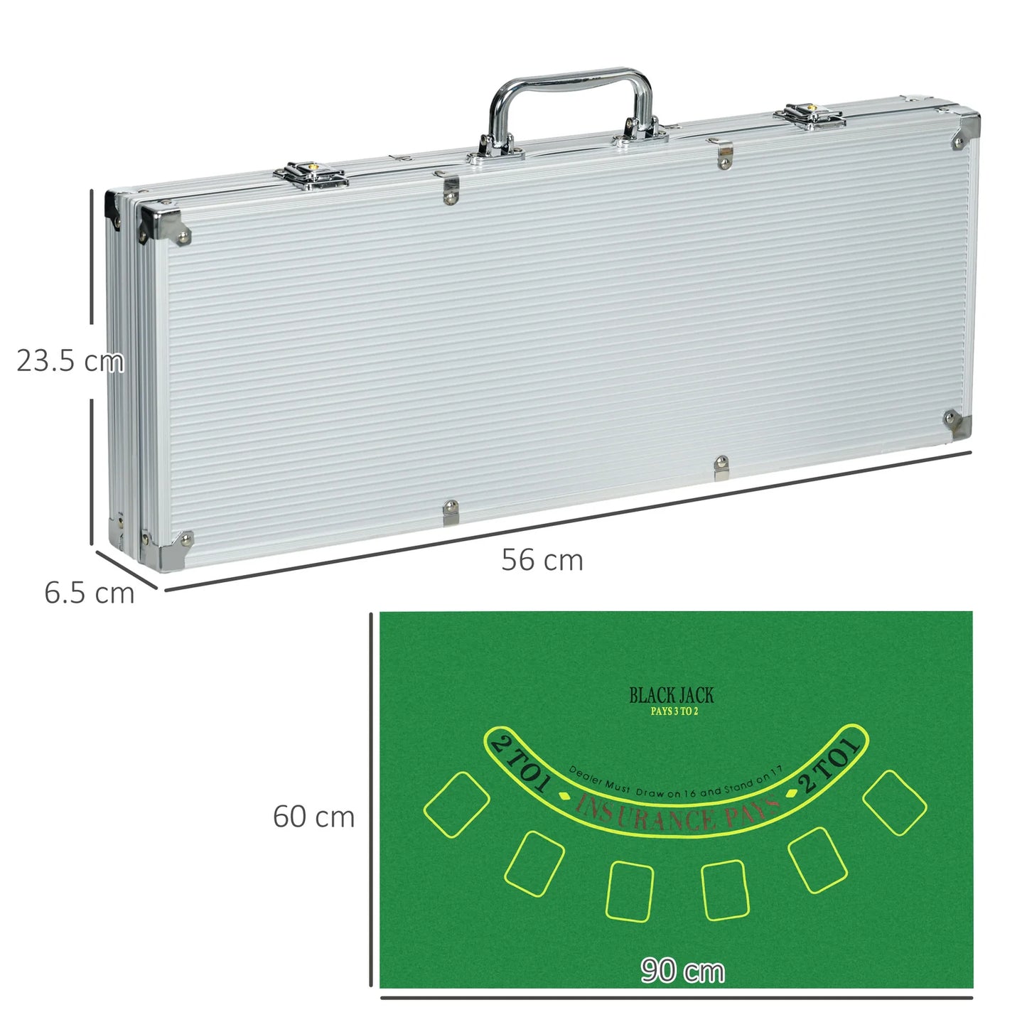 Poker Set for 10 Players – 500 Chips, 2 Card Decks & 5 Dice in Aluminum Carry Case