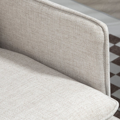 2-Seater Sofa in Linen Effect Fabric with Steel Legs and Padded Cushions, 139x68x80 cm, Cream White