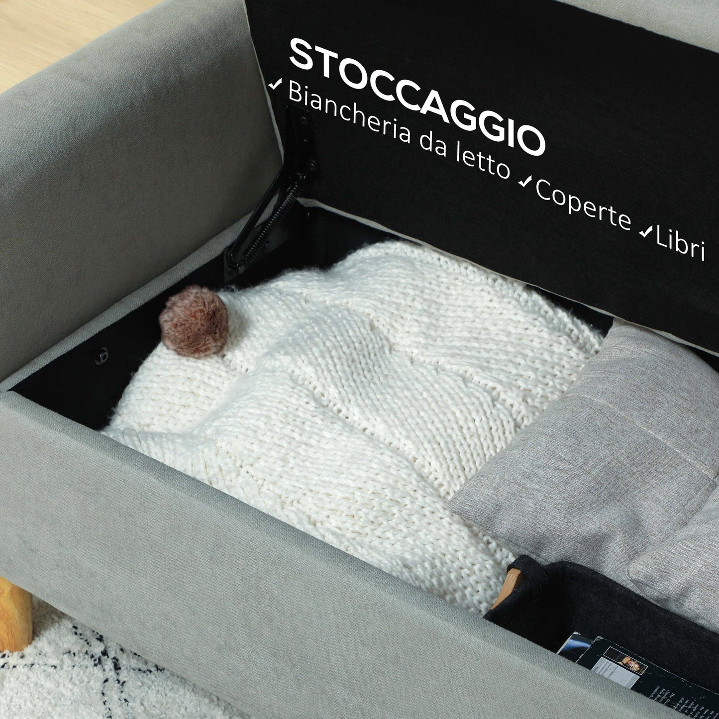 2 Seater Velvet Sofa with Lower Storage Compartment and Cushions, 140x72x82 cm, Grey