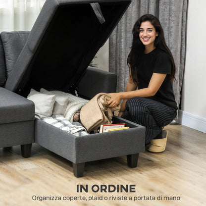 3-Seater Sofa Bed with Chaise and Storage Space, Linen-Effect Fabric, 197x129x85 cm, Charcoal Grey