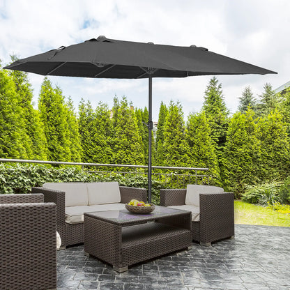 Double Garden Umbrella with Crank Opening, in Steel and Polyester, 460x270x240 cm, Black